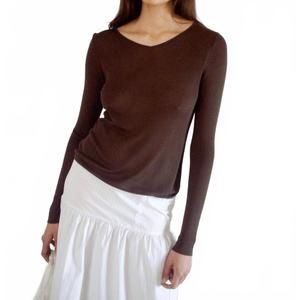 NEW DEIJI STUDIOS knitted long sleeve top in dark brown